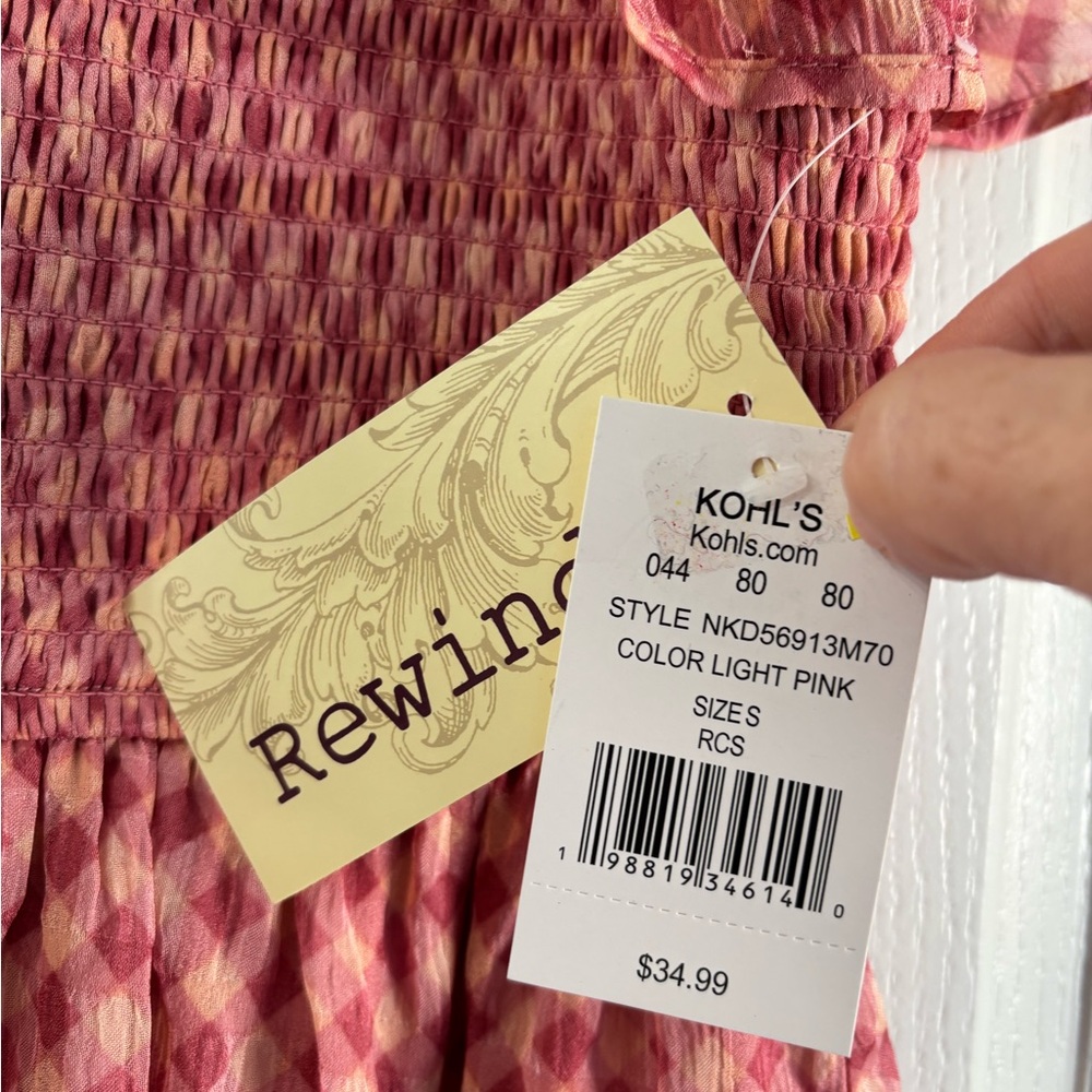 Women’s boho pink red plaid pattern dress Size S made by Rewind, BNWT - Picture 4 of 6